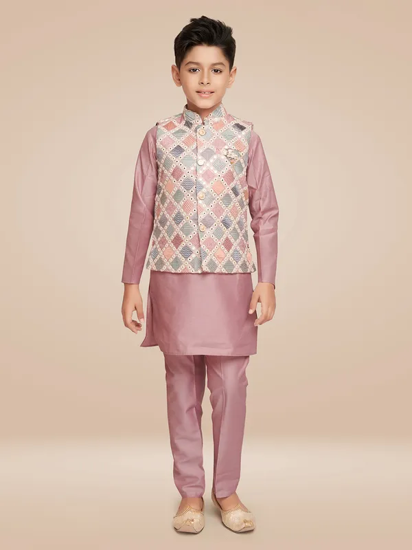 Stylish pink silk waistcoat set