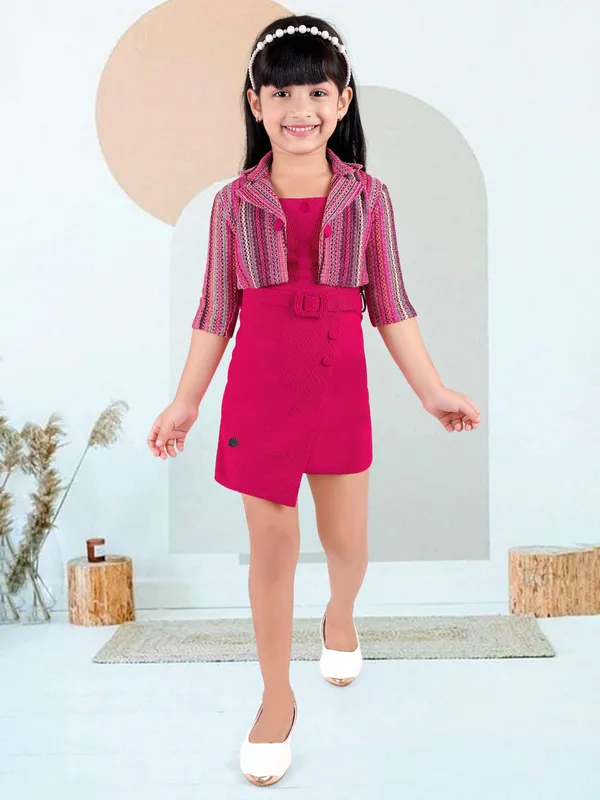 Stylish pink terry rayon dress for girls