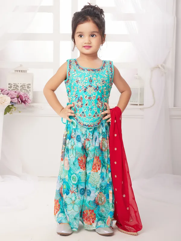 Stylish printed blue cotton salwar suit with palazzo