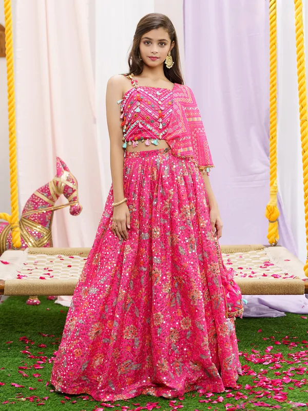 Stylish printed magenta lehenga choli