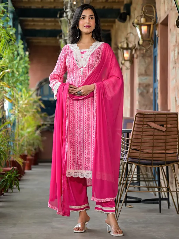 Stylish rani color kurti set with dupatta