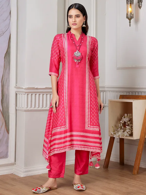 Stylish rani color russian silk kurti set