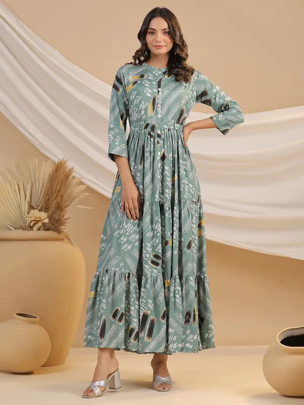 Stylish sage green cotton printed kurti