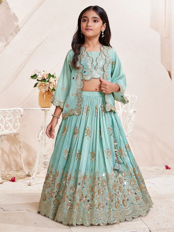 Stylish sea green georgette lehenga choli