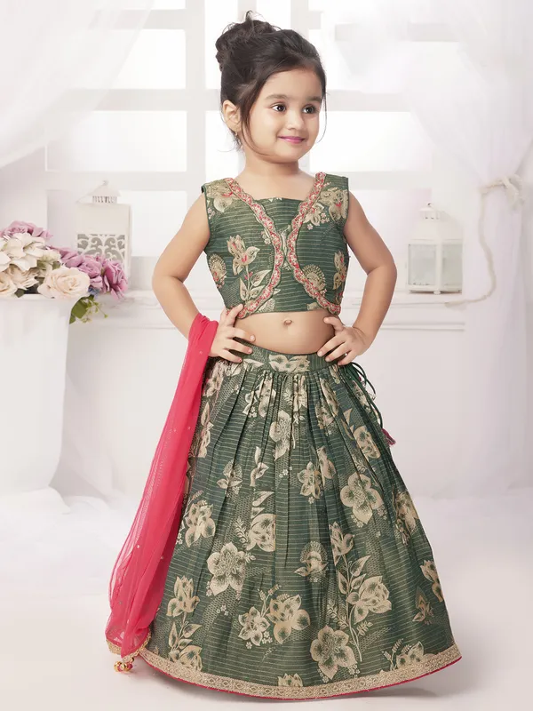 Stylish silk lehenga choli in olive colour with dupatta