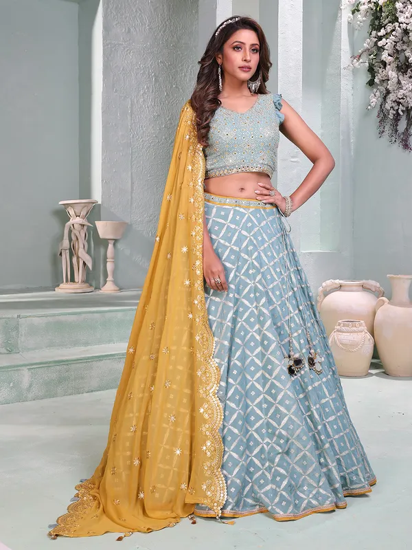 Stylish sky blue silk lehenga choli