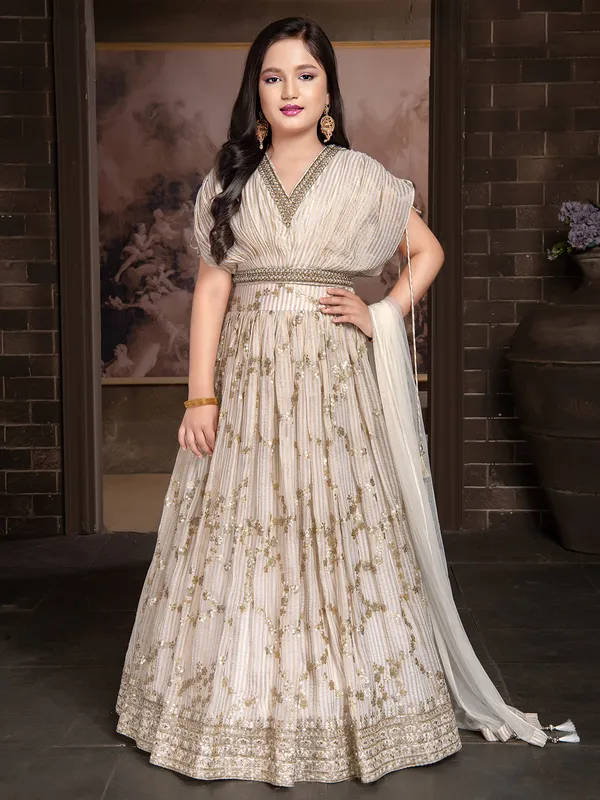 Stylish white lehenga choli in silk