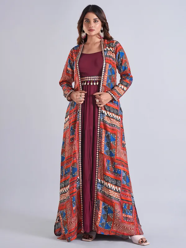 Stylish wine georgette anarkali salwar suit