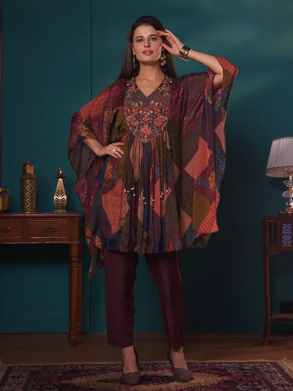 Stylish wine printed co ord set