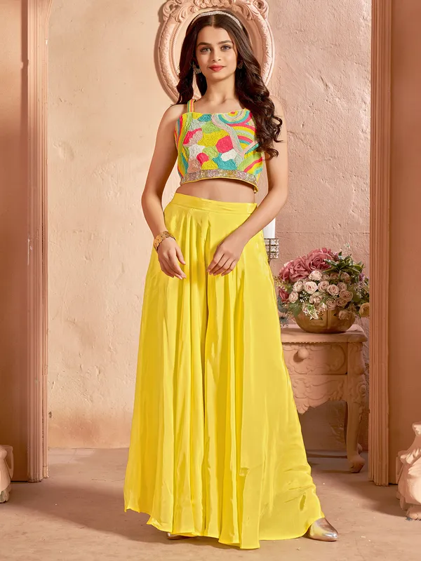 Stylish yellow crop top style palazzo suit for girls