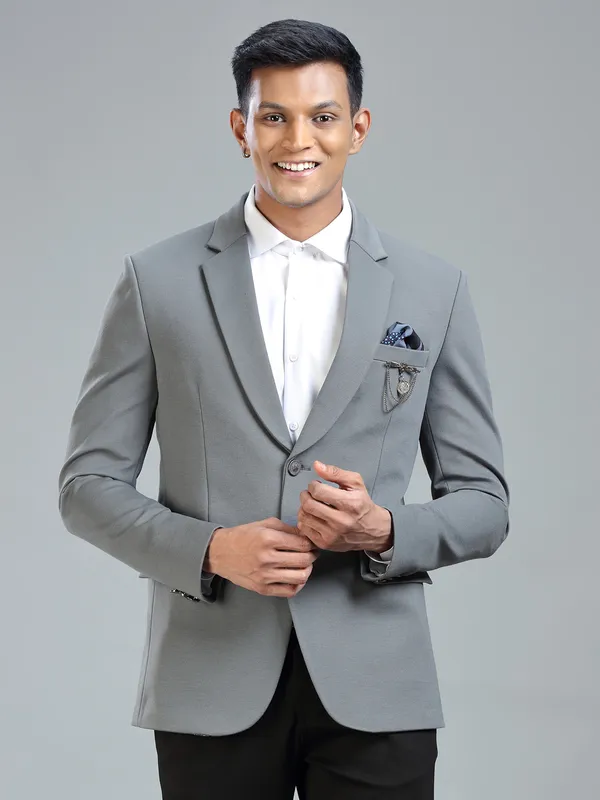 Subtle grey terry rayon blazer for men