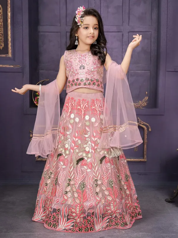 Sweet pink gorgeous lahenga choli in net for girls
