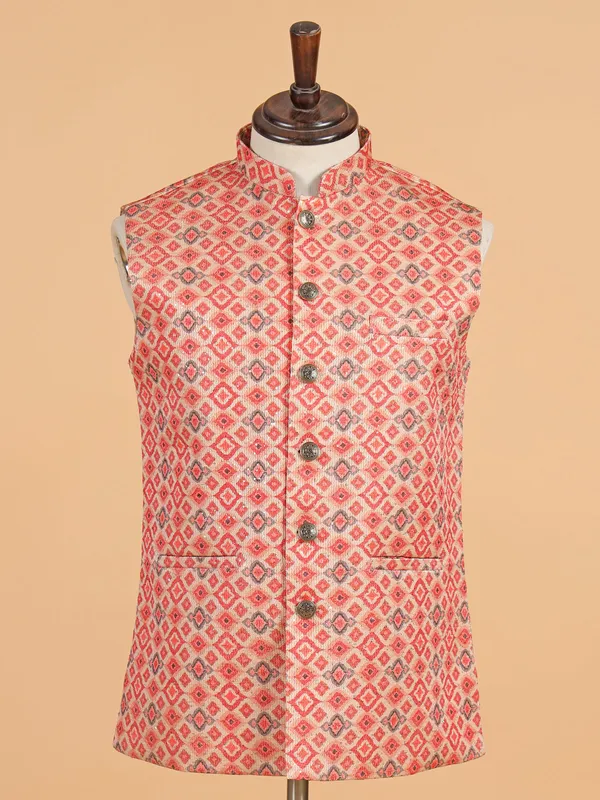 Sweet pink printed cotton silk waistcoat