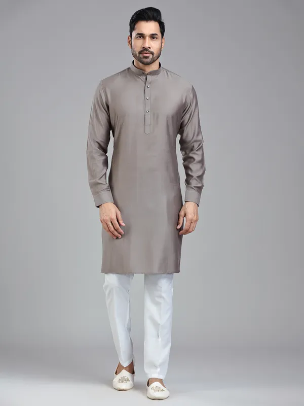 Taupe grey festival ready kurta pajama for men