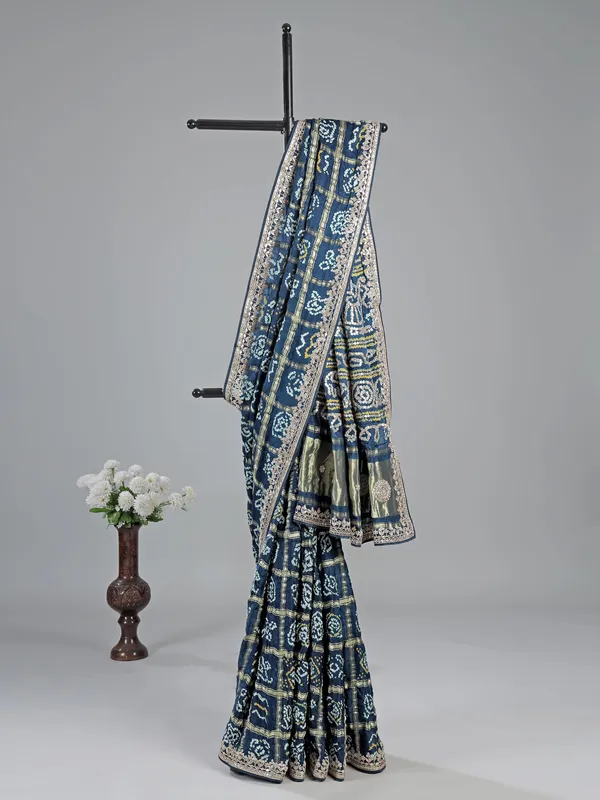 Teal blue bandhani saree for weddings