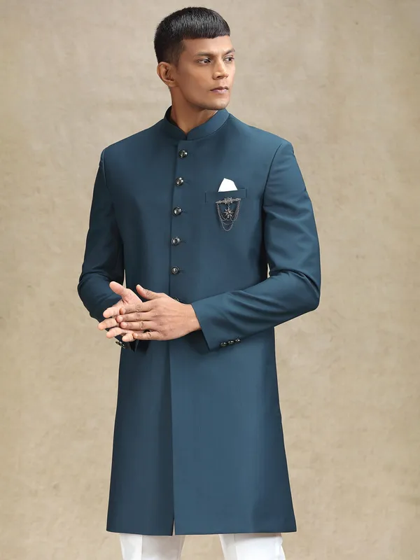 Teal blue indo western for ethnic charm