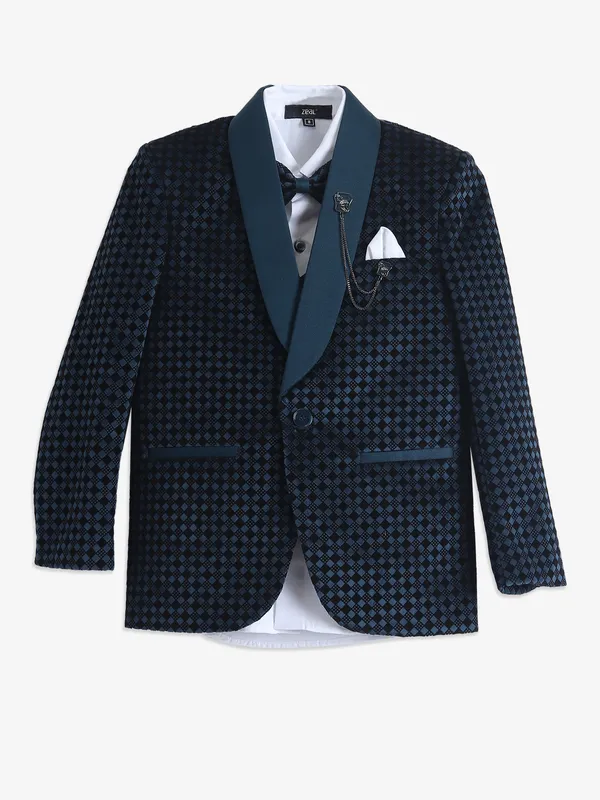 Teal blue velvet textured coat suit