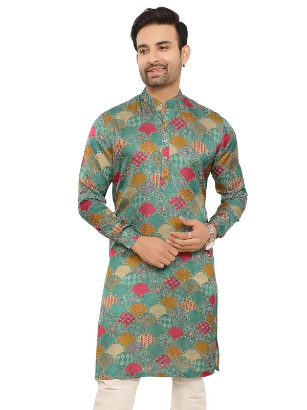 Teal green festive charm printed kurta