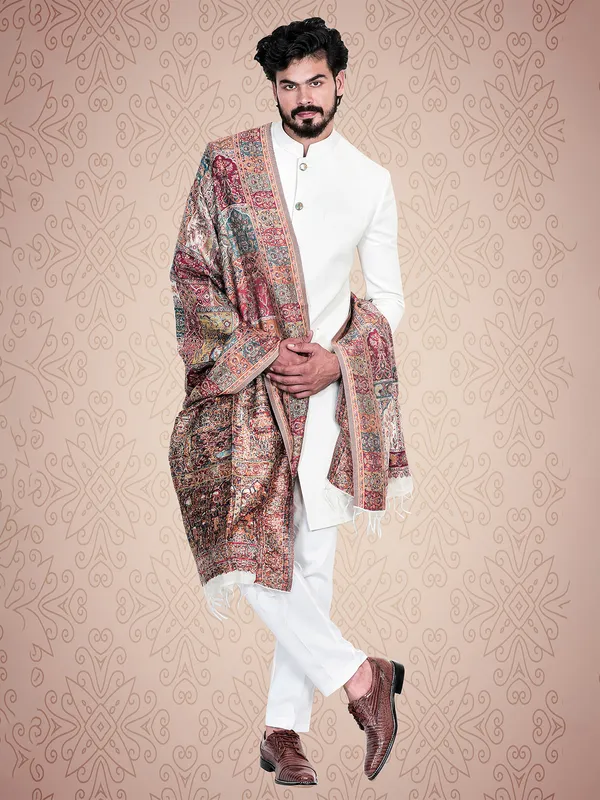 Terry rayon white sherwani for wedding