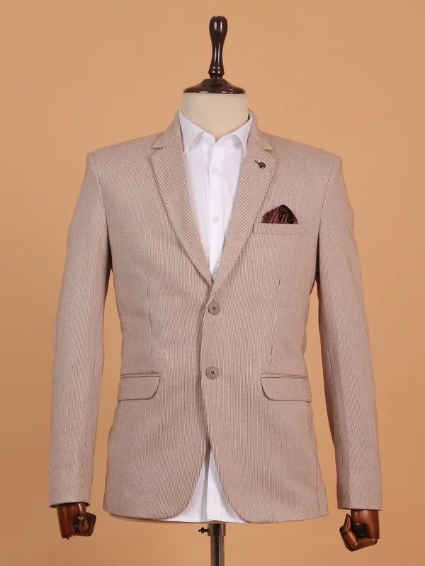 Textured beige and brown cotton blazer