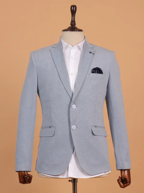 Textured cotton men blazer in powder blue