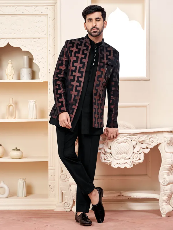 Timeless black indo western with sequins for wedding