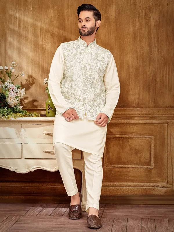 Timeless cream embroidered waistcoat set for elegant occasions