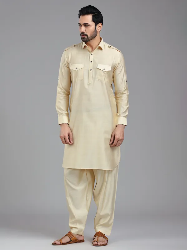 Timeless elegance almond beige pathani kurta suit