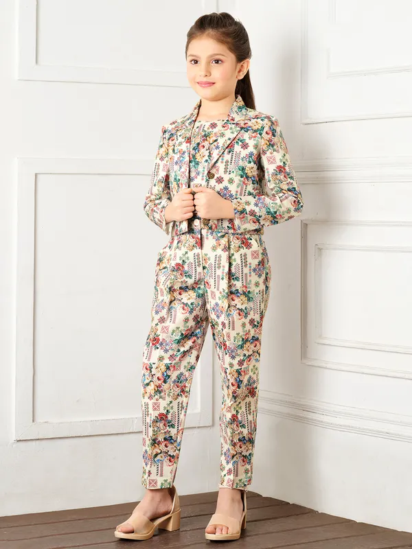 Cream cotton printed co ord set