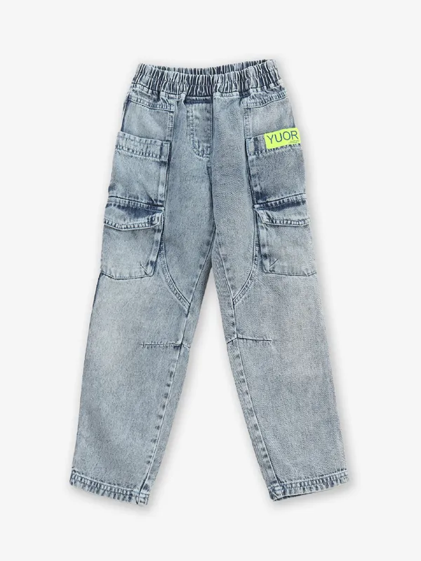 TINY GIRL blue washed cargo denim jeans