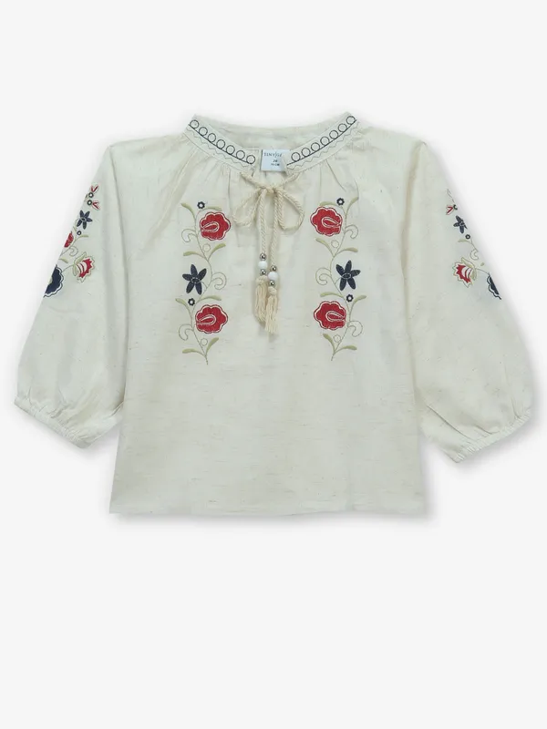 TINY GIRL cream cotton top in embroidery work