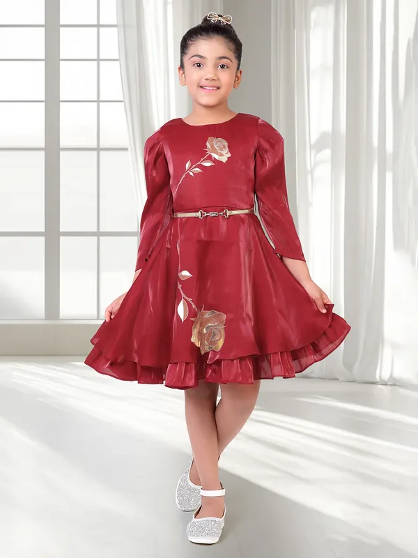 TINY GIRL organza maroon frock