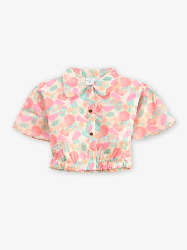 TINY GIRL peach printed cotton crop top