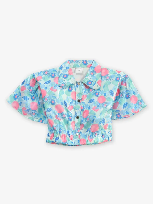 TINY GIRL printed sky blue cotton crop top