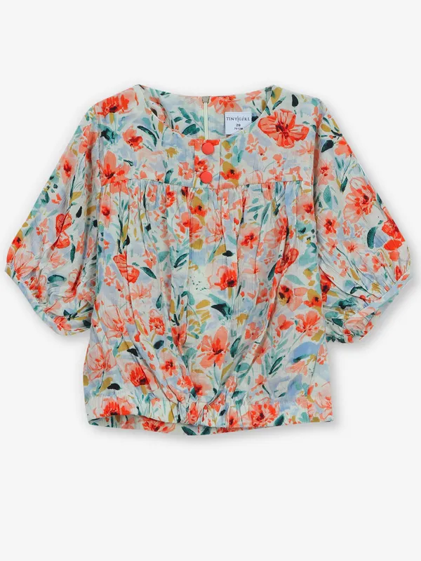 TINY GIRL sky blue cotton printed top