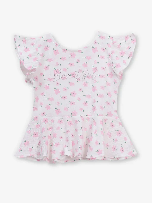 TINY GIRL white and pink cotton silk top