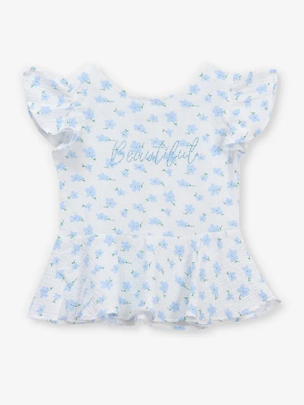 TINY GIRL white cotton silk top with print