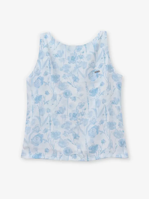 TINY GIRL white floral printed cotton silk top