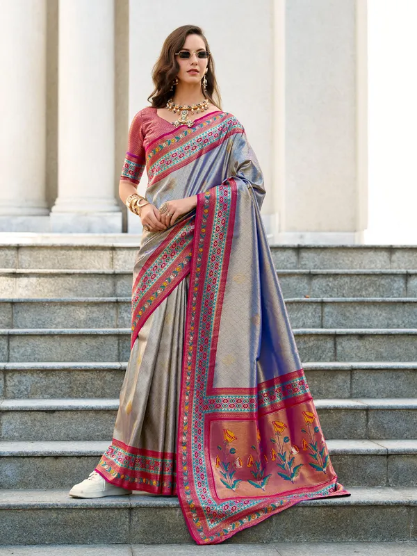 Tissue silk blue saree with zari weaving