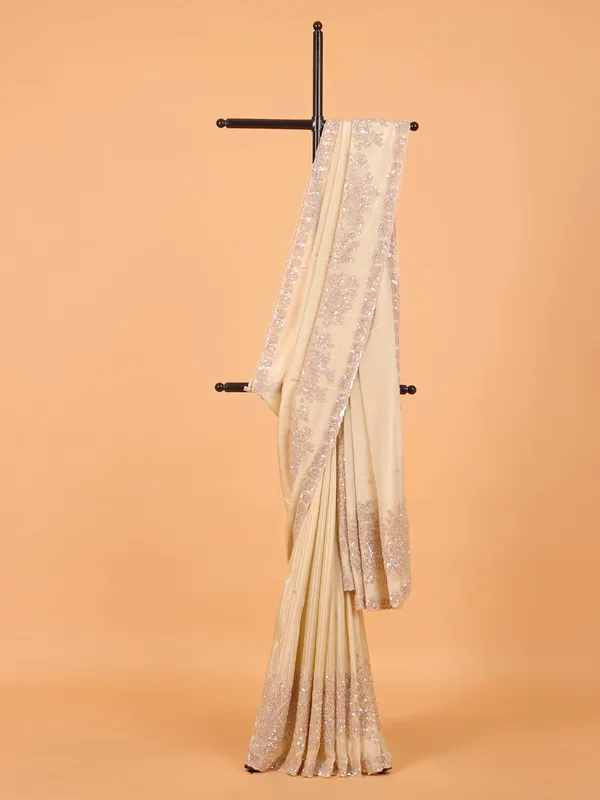 Tissue silk saree for wedding in cream