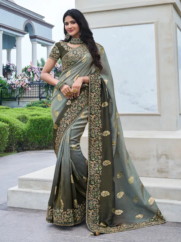 Tissue silk saree in green