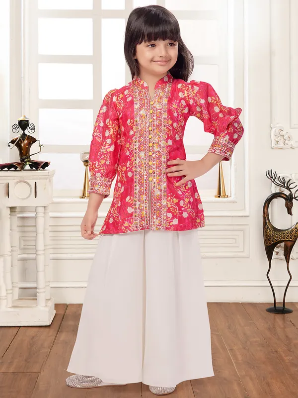 Tomato red printed silk palazzo suit