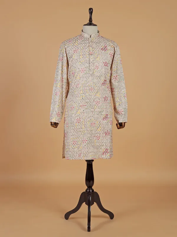 Traditional cream kurta suit with multicolor thread design