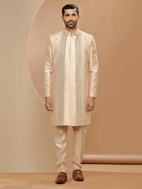 Traditional peach silk indowestern