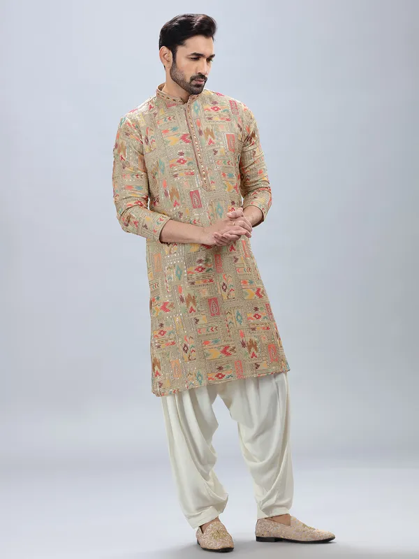 Trendy beige georgette kurta set with matching patiyala
