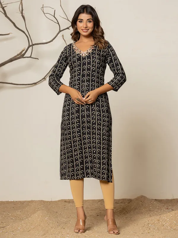 Trendy black casual silk printed kurti