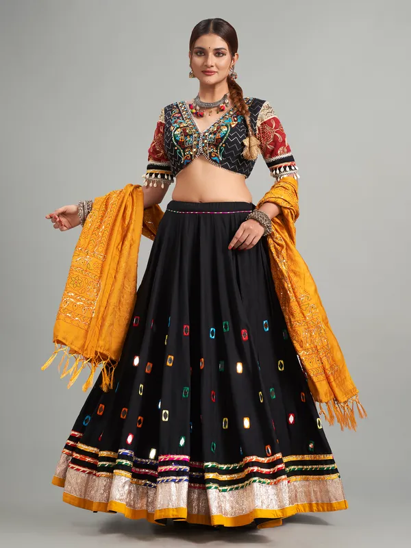 Trendy black cotton silk chaniya choli for navratri