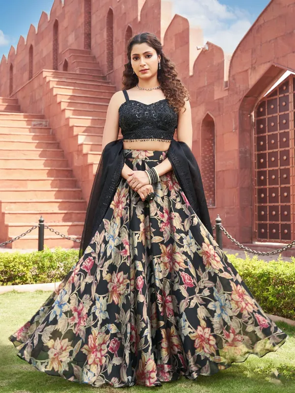 Trendy black printed lehenga choli