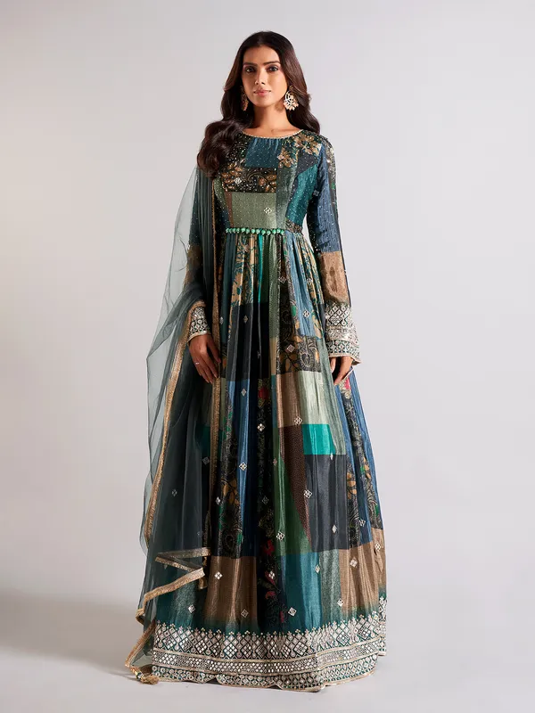 Trendy blue silk anarkali salwar suit