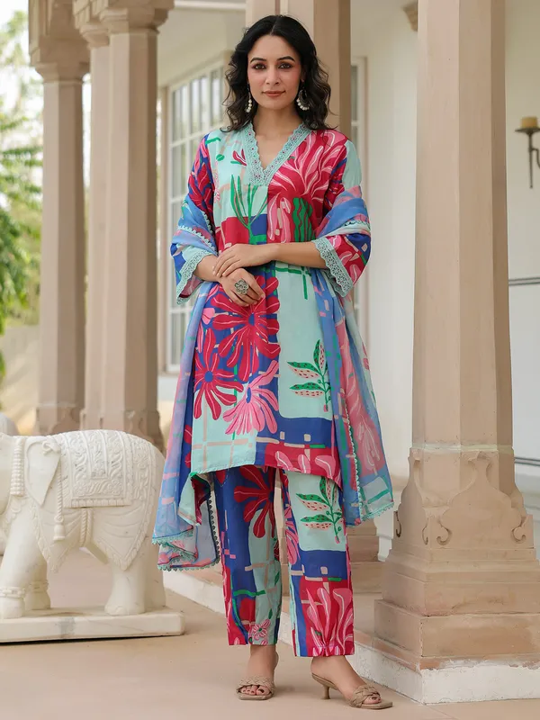 Trendy blue silk kurti set